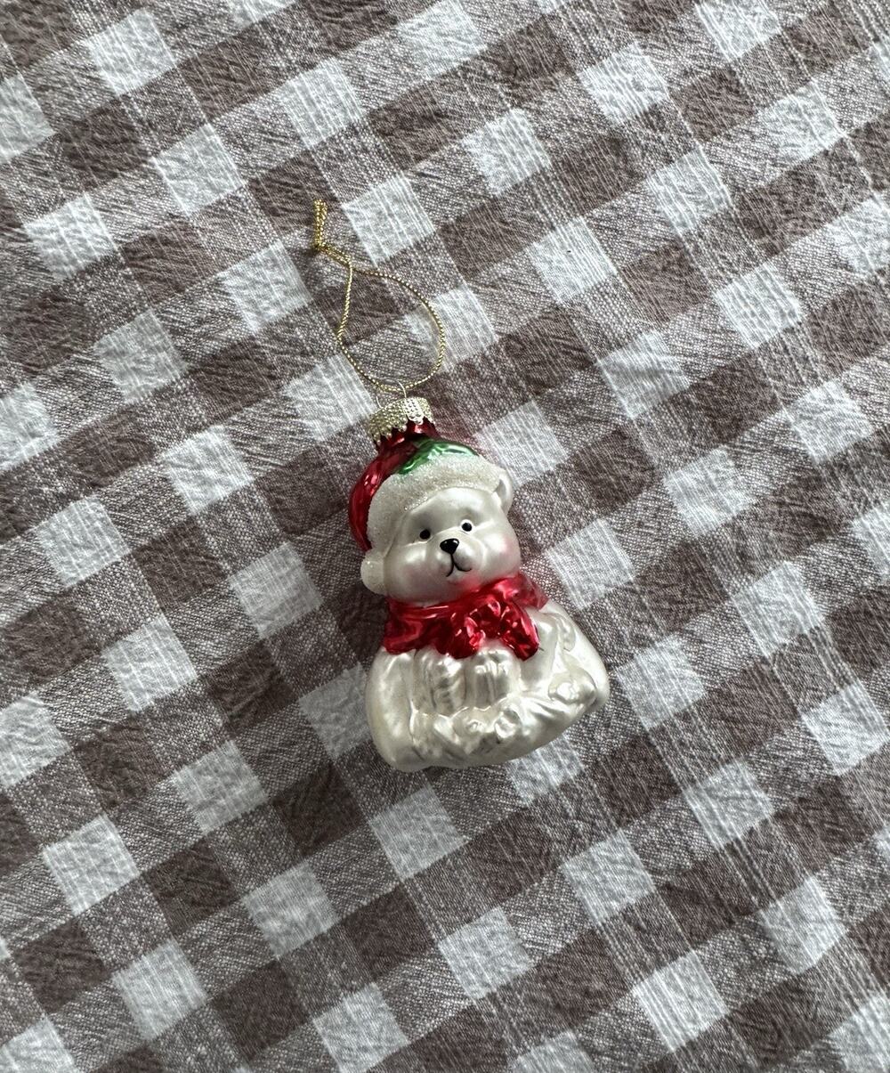 Old World Vintage Blown Glass Polar Bear Ornament